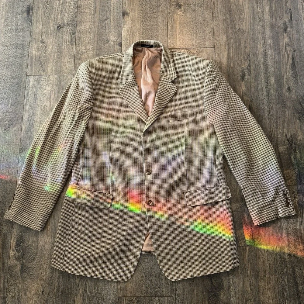 Chaps Wool Blend Sport Coat Mens 46L Houndstooth Silk Blazer Suit Jacket Career - Picture 5 of 16